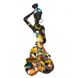 SIGNES GRIMALT Statuette Africaine Assise 1, Robe Multicolore, Collection Durban, H 16 cm