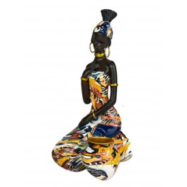 SIGNES GRIMALT Statuette Africaine Assise 2, Robe Multicolore, Collection Durban, H 16,5 cm