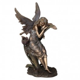 Statue de Fée Assise assoupie sur une Fleur 22cm Décoration Fantasy couleur Bronze