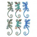 GECKO Lézard Set de 6 Décoration murale à Suspendre en résine Vert et Bleu de 16cm Ambiance Tropicale