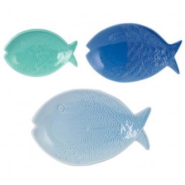 Plateaux de service - Céramique - Ensemble de 3 - Forme de poisson - 27 cm - Couleurs apaisantes