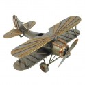 AVION Biplan rétro en métal Décoration Vintage Miniature en métal couleur Gris et Or 22cm