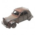 VOITURE collection rétro inspiration 2CV miniature en métal effet vieilli de 28cm couleur Grise