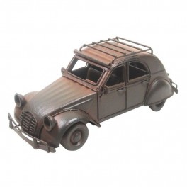 VOITURE collection rétro inspiration 2CV miniature en métal effet vieilli de 28cm couleur Grise