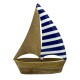 Bateau VOILIER Statue Décoration en Bois de 36cm couleur Naturel Marine et Blanc