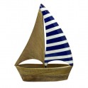 Bateau VOILIER Statue Décoration en Bois de 36cm couleur Naturel Marine et Blanc