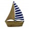 Bateau VOILIER Statue Décoration en Bois de 36cm couleur Naturel Marine et Blanc