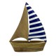 Bateau VOILIER Statue Décoration en Bois de 36cm couleur Naturel Marine et Blanc