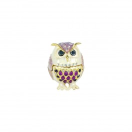 Mini Boite Fer & Nacre, Modèle Chouette Blanche et Violette, H 5,5 cm