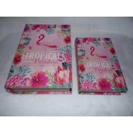 Signes Grimalt Set 2 Boite en Forme de Livre en Bois décor Flamant Rose