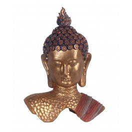 G&S Statue Résine : Tête de Bouddha & Méditation, Rouge & Or, H 32 cm