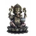 G&S Statuette Ethnique XL résine : Ganesh & Lotus, Finition Antic Line, Hauteur 30 cm