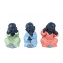 Statuette XL : Les 3 Moines de la Sagesse Assis, Color Line, H 24 cm