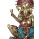 G&S Grande Statuette Doré Ganesh et Le Rat Mûshika, Bleu et Violet, H 28 cm