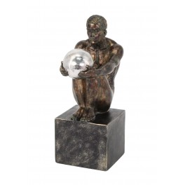 SIGNES GRIMALT Statuette Résine contemporaine : Homme Noir Nu sur Socle, Noir et Doré, Hauteur 24 cm