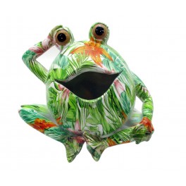 SGRIMALT Statuette Résine Feuillage Vert : Grenouille et Veilleuse LED, Collection Botanik, L 15,5 cm