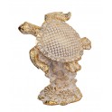 ORIGEN Statuette Résine : Tortue Marine dorée sur coraux, Effet Ecailles et Perles argentées, H 23 cm