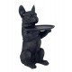 ORIGEN Statuette Bouledogue Français et Plateau Oval, Finition Noire, H 50 cm