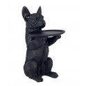 ORIGEN Statuette Bouledogue Français et Plateau Oval, Finition Noire, H 50 cm