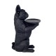 ORIGEN Statuette Bouledogue Français et Plateau Oval, Finition Noire, H 50 cm