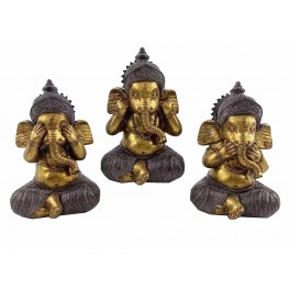 SIGNES GRIMALT Statue Dieu éléphant : Set 3 Ganesh, Collection KANCHANA, Hauteur 17 cm