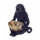 SIGNES GRIMALT Statuette Résine : Singe Noir et Coupe Coquillage doré, Modèle Black Jungle, H 17 cm
