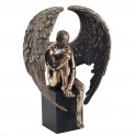 Statuette résine sur Socle : L'ange ailé sur Socle, Finition Bronze Antic Line, Hauteur 28 cm