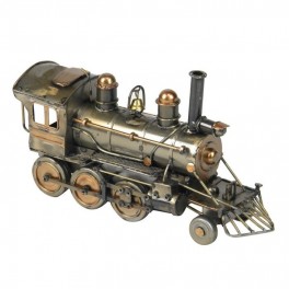LOCOMOTIVE rétro à vapeur Miniature Décoration en métal Gris Kaki doré de 21cm