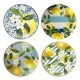 Set de 4 Dessous de Plat Rond en Céramique, 20 cm, Motif Citrons et Fleurs, Style Méditerranéen, Bleu et Jaune