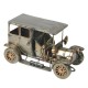 Voiture Miniature Rétro Belle Époque en Métal, Gris Kaki et Doré, Style Tacot Vintage Décoration de Collection 20x11x10cm