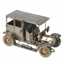 Voiture Miniature Rétro Belle Époque en Métal, Gris Kaki et Doré, Style Tacot Vintage Décoration de Collection 20x11x10cm