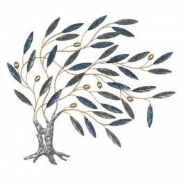 Décoration Murale en Métal Arbre Olivier, Style Méditerranéen Bleu Vert et Doré, 70x61cm Design Artistique Déco d'Intérieur