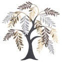 Décoration Murale Arbre en Métal Design Élégant Feuillage Doré et Argent, 70x66 cm, Art Mural d'Intérieur