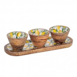 Plat de Service - Provence - Bois - 38cm - 3 Bols - Décoration Citron