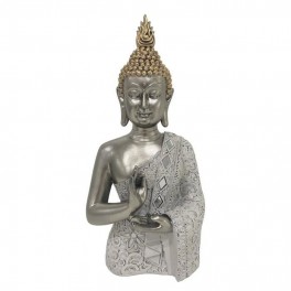 Statue - BOUDDHA - Buste - Gris Argenté et Doré - 35cm - Résine
