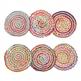 PETIT TAPIS lot de 6 rond coloré en jute décoration originale SUD 35cm
