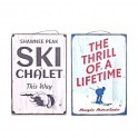 PANNEAU bois MONTAGNE vintage LOT de 2 enseignes rétro SKI CHALET 30x20cm