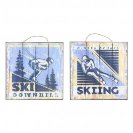 Enseignes bois - Vintage - Ski - Lot de 2 - 25x25cm - Décoration murale
