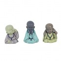 MOINES BOUDDHISTES de la sagesse LOT neuf x3 couleurs rien vu, entendu, dit en résine de 11cm