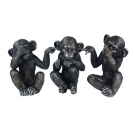 Set 3 Singes de la sagesse, Finition Antic Line, H 19 cm