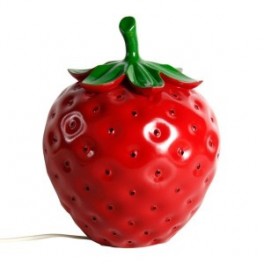 Fraise rouge design, lampe d'ambiance et Veilleuse en porcelaine, finition brillante satin, hauteur 27 cm