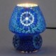 Lampe ethnique d'inspiration orientale, Verre et Céramique colorée, Blanc et Bleu, Hauteur 18 cm