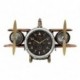 Horloge murale de style industriel, Avion bimoteur à hélices, noir et doré, longueur 67 cm