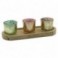 Porte-bougies en bois et verrines cylindriques colorées, diamètre 5,5 cm, longueur 23 cm