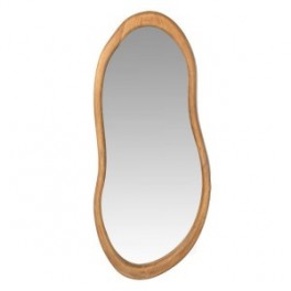 Miroir design, forme arrondie irrégulière, encadrement bois massif exotique, hauteur 100 cm
