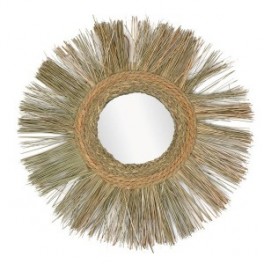 Miroir soleil, encadrement fibres végétale tressées, zen et boho, diamètre 74 cm