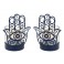 Set 2 Bougeoirs et Photophores, Mod Main de Fatima, Métal et Verre, H 14 cm