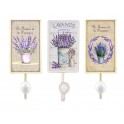 Set 2 patères en métal, Thème Lavande de Provence, pommeaux résine blanc, hauteur 18,50 cm