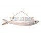 Déco Murale Lettrage Welcome et Poisson en bois vieilli, L 81 cm