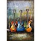 Tableau Métal 3D : Trois guitares et partition colorés, Longueur 120 cm